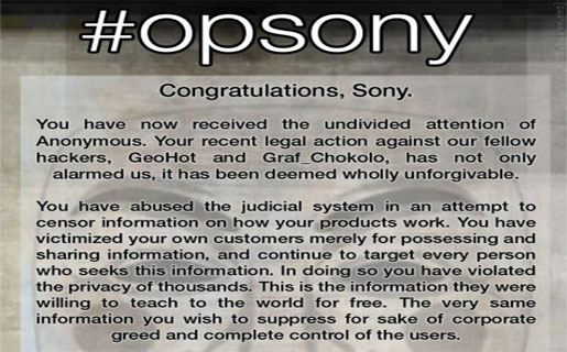 Sony recibe un ataque de Anonymous