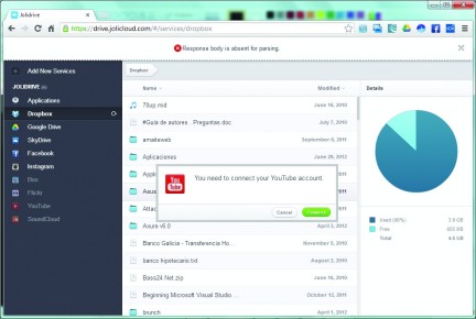 Una vez logueados en Jolidrive, hacemos clic sobre el servicio que deseamos conectar y autorizamos a Jolidrive a que establezca enlace con él.